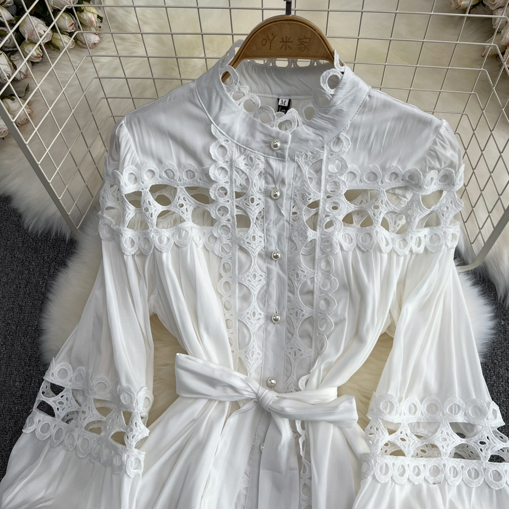 Casual Dresses Plus Size 2XL Women's Clothing Summer Dress 2025 Elegant Lace Patchwork Hollow Out White Wedding Guest Beach Sundress