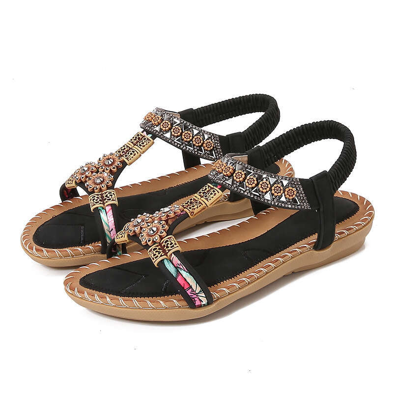 2025 Yasi Run New Bohemian for Women Summer Rhinestone Evening Breeze Flat Round Peep Open Toe Sandals