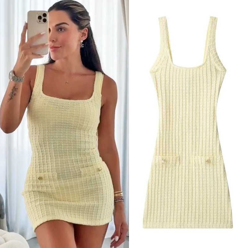 TRAF Yellow Mini Slip Dresses 2025 Womens Spring Summer Elegant Backless Short Dresses Fashion Casual Y2k Party Dress Vestidos XJ250610