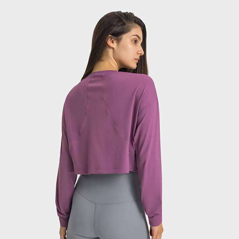 Casual Loose Fit Long Sleeve Running Sports Solid Nylon Short T-Shirt Women's Fitness Yoga Shirt Sweater