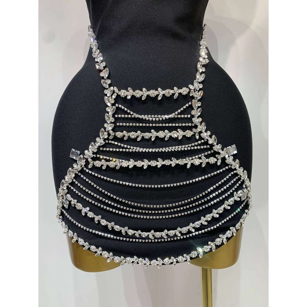 Sparkly Rhinestones Chain Bodycon Strapless Mini Bandage Dress 2025 Women Backless Birthday Evening Party Club Dresses