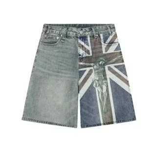 Retro British style zipper printed denim shorts hip-hop fashion mens Y2K summer loose casual couple sports punk Harajuku shorts W250610