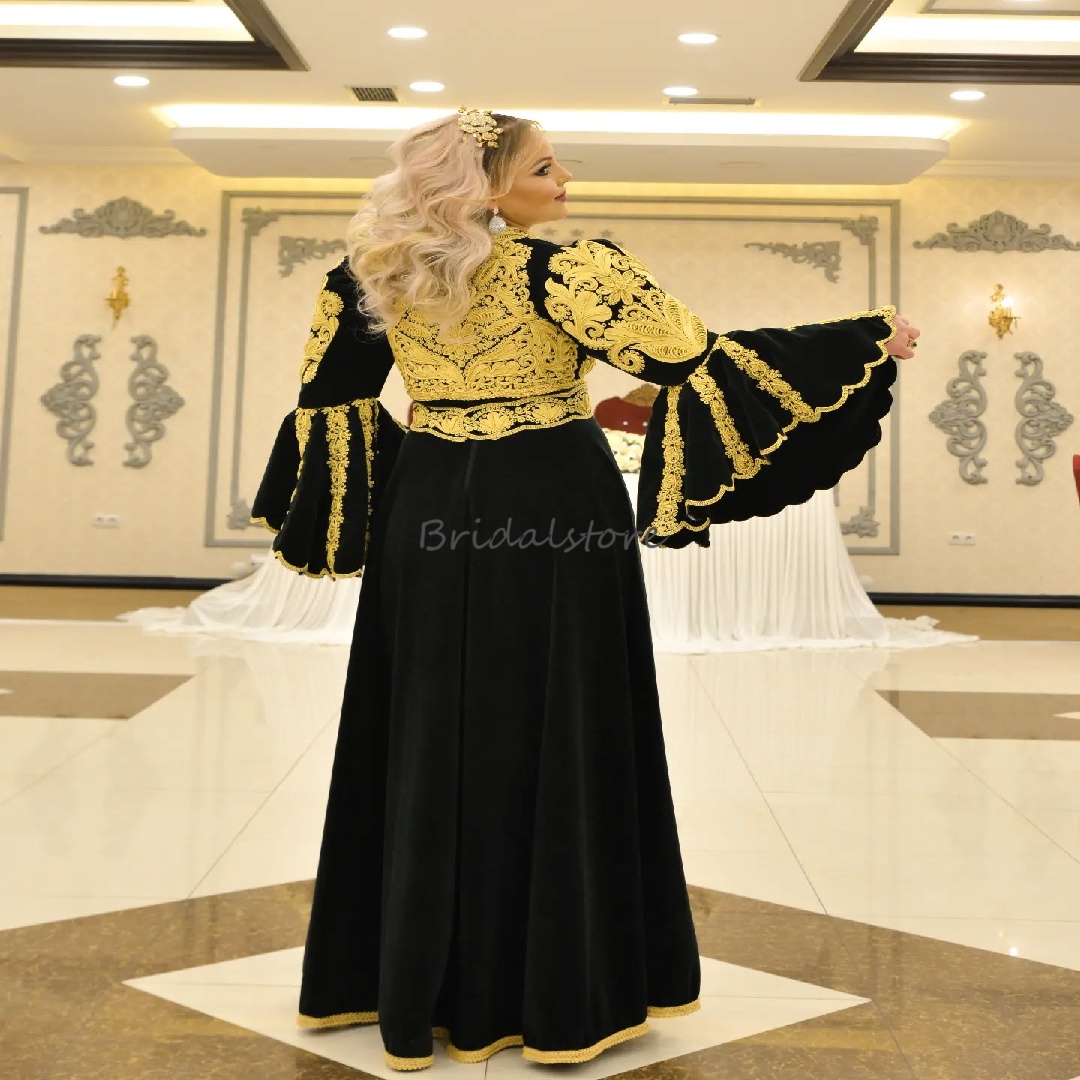 Albanian Black Prom Dress 2025 albanische kleider Long Sleeve Velvet Traditional Evening Dress Takchita Aesthetic Customized Formal Occasion Vestio De