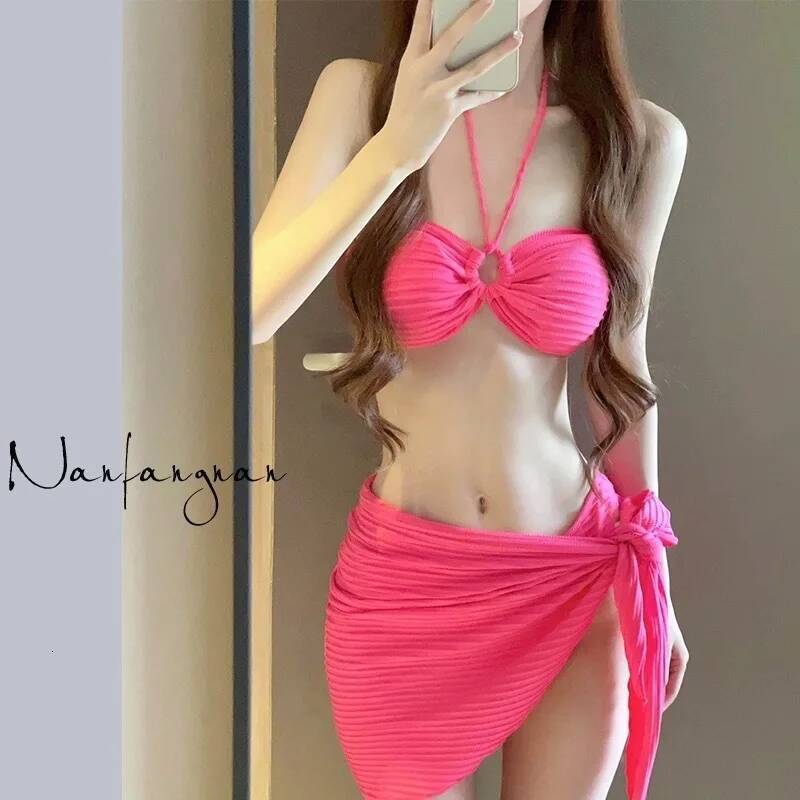 Bikini Three Piece Set Beach Vacation Triangle Sexy high-end White Red Soaking In Hot Spring Swimsuit For Women