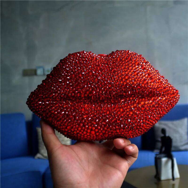 Evening Shape Purse Ladies Acrylic Chain Shoulder Women Red Lips Clutch Bag High Quality