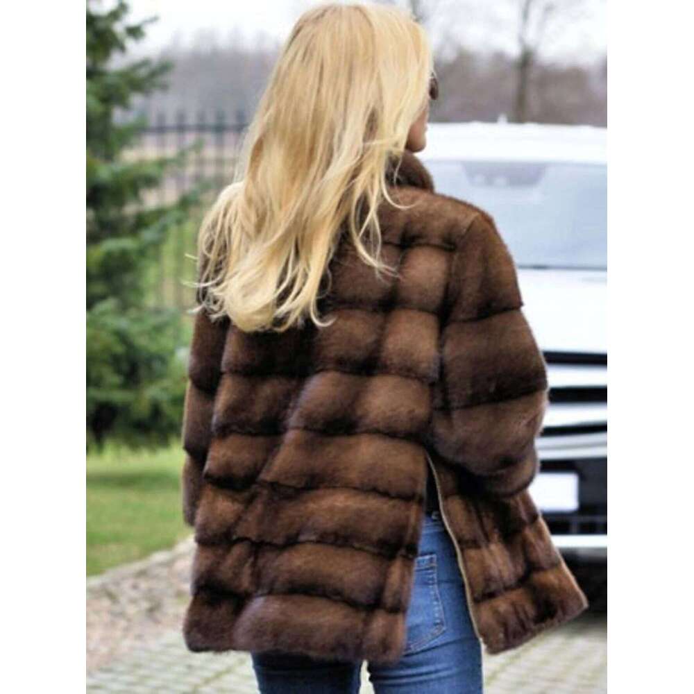 Autumn-winter Women's Casual Jacket Fashion Streetwear Brown Mink Warm Faux Fur Coat