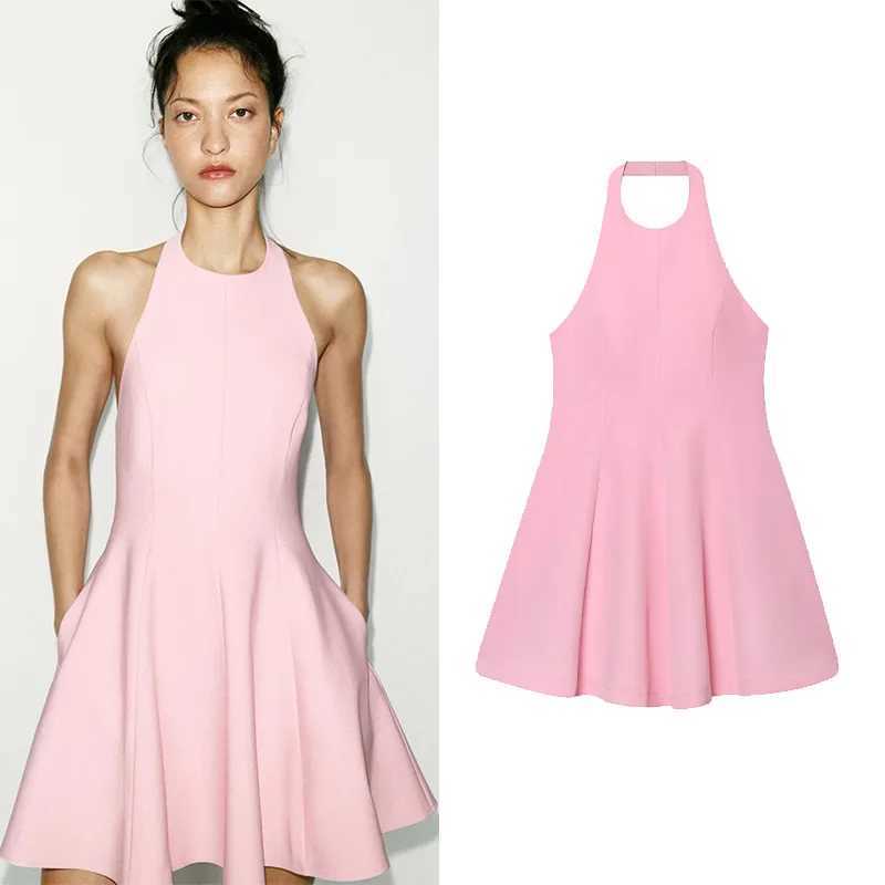 HipSeam Pleated Dress Women Spring Backless Short Halter Godet Womens Dress Female Party Dress Sexy Sleeveless Female Dresses XJ250610