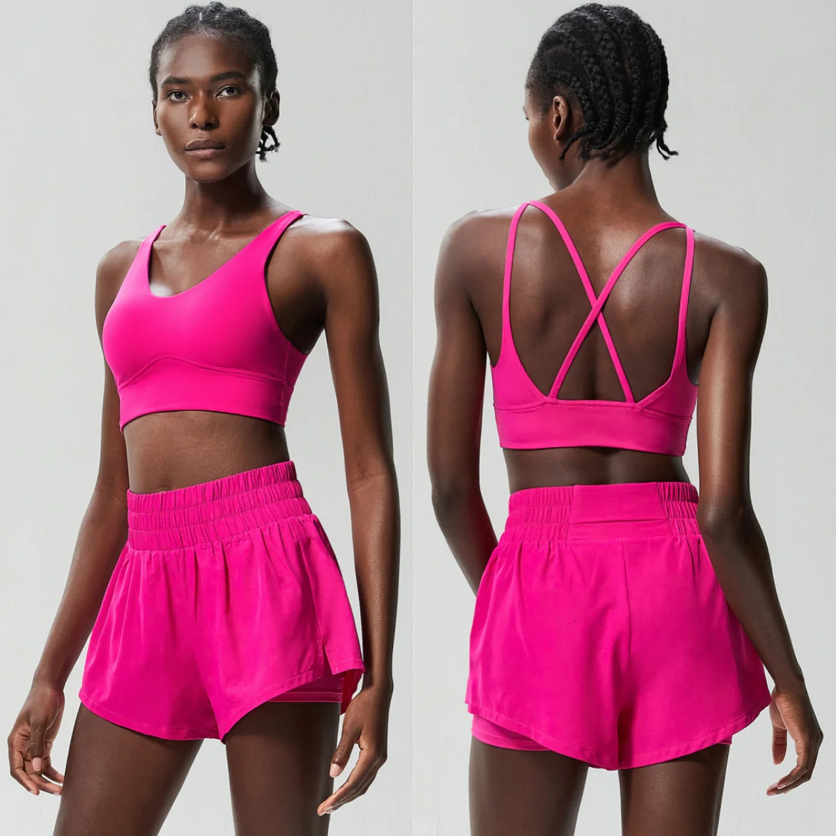 2 Pieces Fitness Yoga Set Female Workout Clothes Women Outdoor Running Suit Summer Breathable Quick Dry Short Sportswear 250609