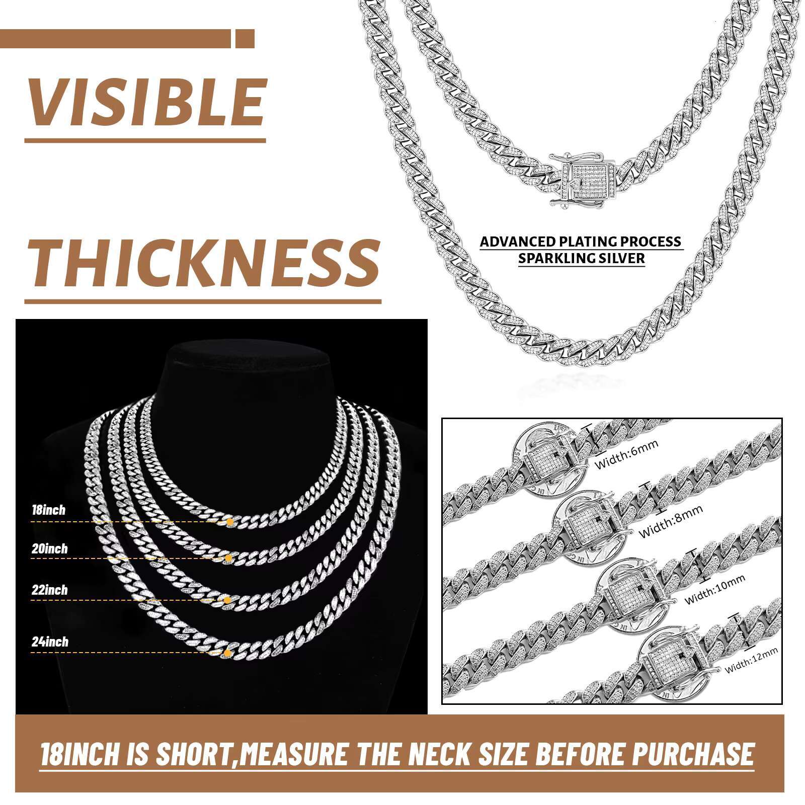 OACOCA Huiyue Cuban Chain Hiphop Jewelry Necklace S925 Silver Necklace Iced Out ZIRCON Cuban Chain Necklace
