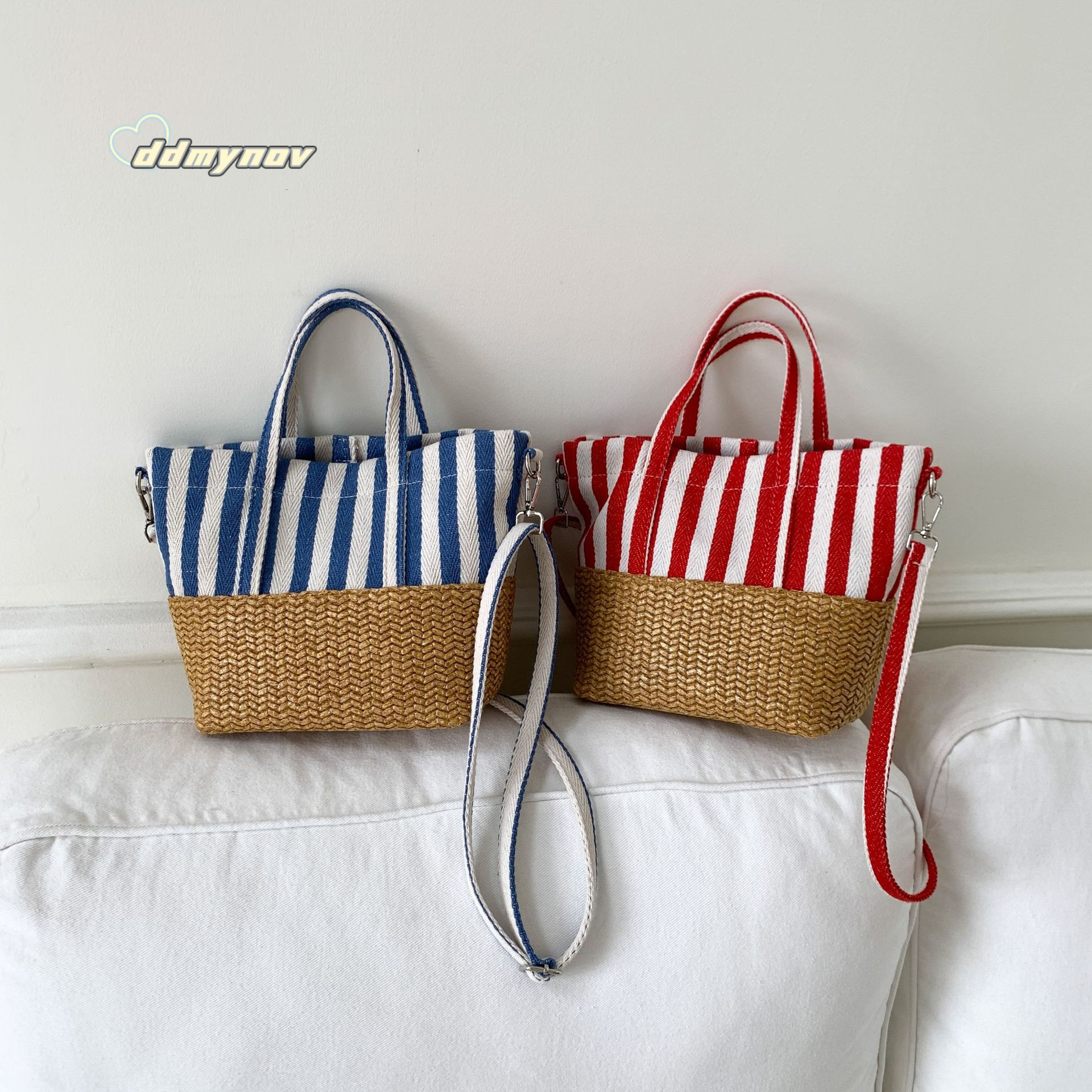 Niche Plaid Woven Canvas Fashion Tote Large Capacity Patchwork Casual Shoulder Crossbody Bag ddmynov