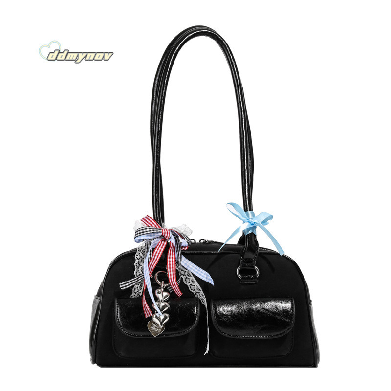Yunzhen Same Style Bowling Ball Underarm 2025 New Y2K Trendy Girl Motorcycle Ins Niche Shoulder Bag ddmynov