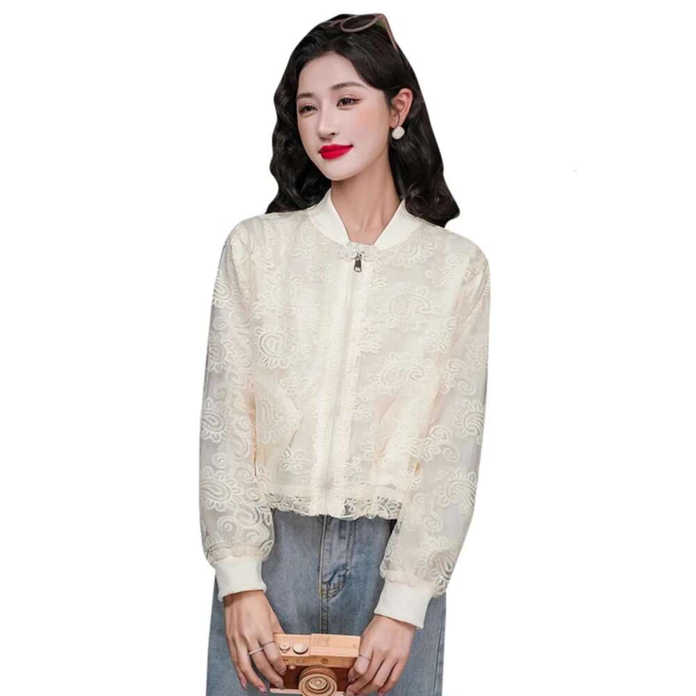 Fashion Embroidered Sunscreen Short Coat Women 2025 Spring Summer New Lace Mesh Jacket