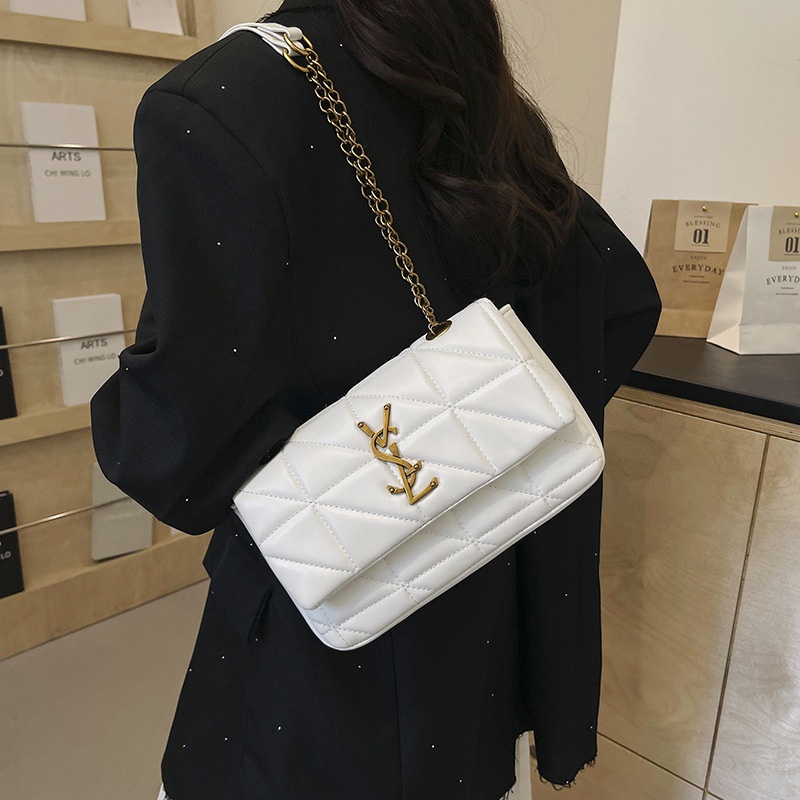Free shipping 2025 designer women's luxury bag, new fashionable soft leather diamond grid chain bag, single shoulder crossbody bag black white