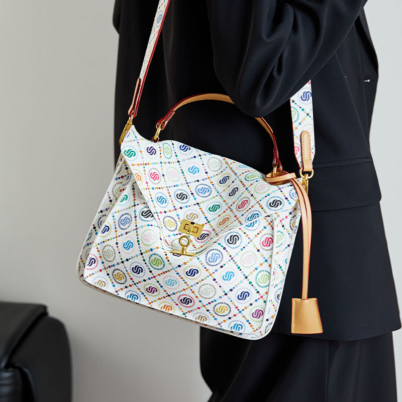 Single Shoulder Spring Summer Hot Sale Colorful Print Messenger Korean Style Elegant Versatile Women's Large Capacity Commuter Bag