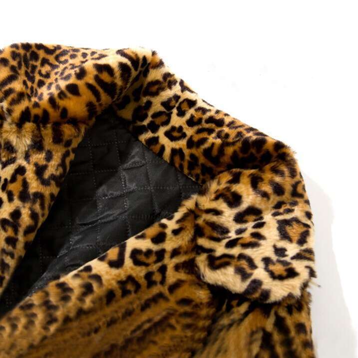 New Faux Fur Korean Style Women's Mid-Length Blazer With Sexy Leopard Print And Suit Collar