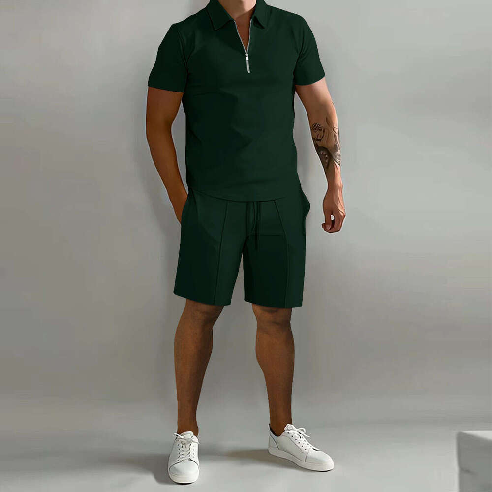 Summer New Men's Polo Casual Loose Short Sleeve Shorts Sports Set B5