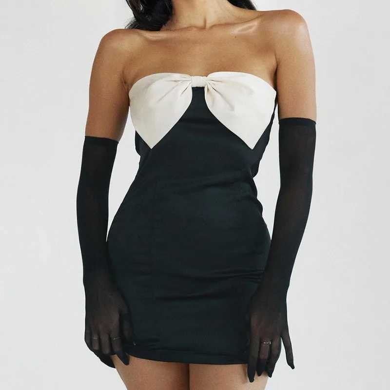 Sexy Dress Women 2024 New Strapless Summer Off Shoulder Sleeveless Casual Mini Dress Fashion Bow Elegant Club Party A-LINE Dress XJ250610
