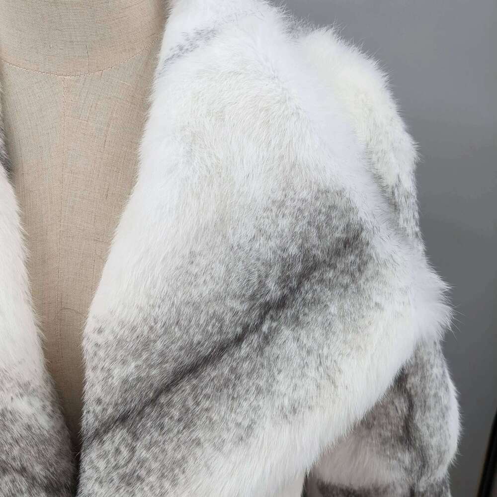 Winter Long Jacket Women Real Natural Rabbit Fur A-Line Coat Thick Warm With Belt Outerwear Streetwear Casual Big Collar 240904