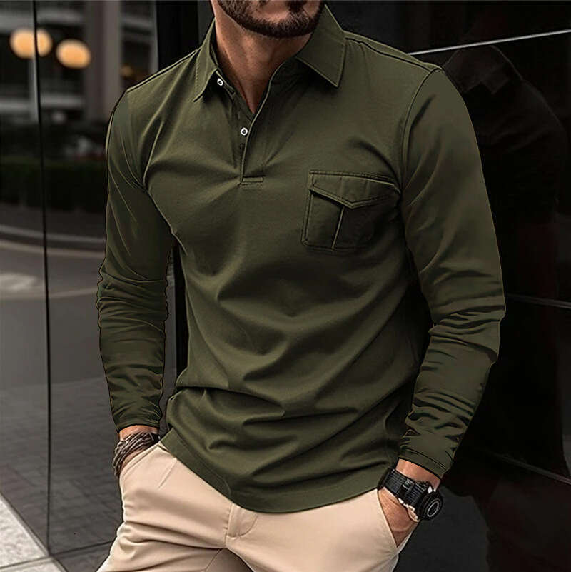 Autumn Winter New Men's Long Sleeve Casual Turn-Down Collar Sports Polo Shirt B5