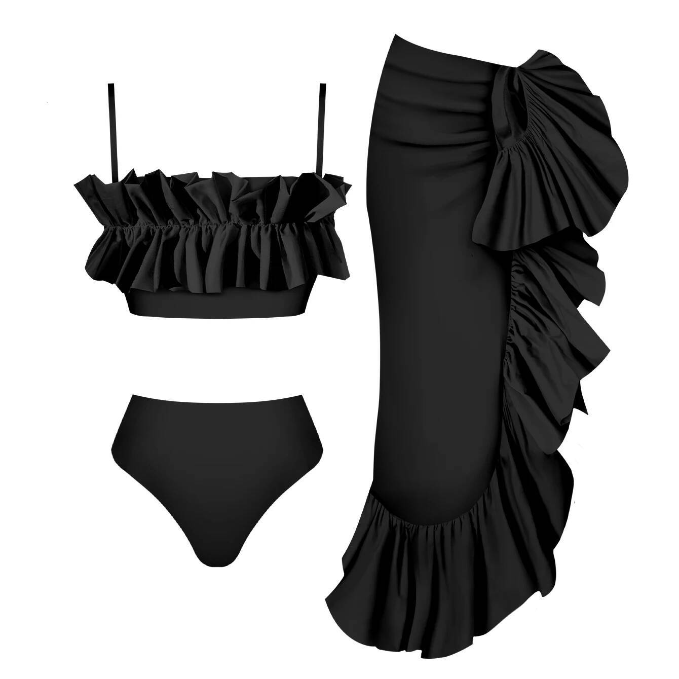 3Pieces Sexy Printed Bikinis With Cover Up Women Swimsuit 2025 Ruffle Swimwear Female High Waist Swim Suits Bodysuit Beachwear