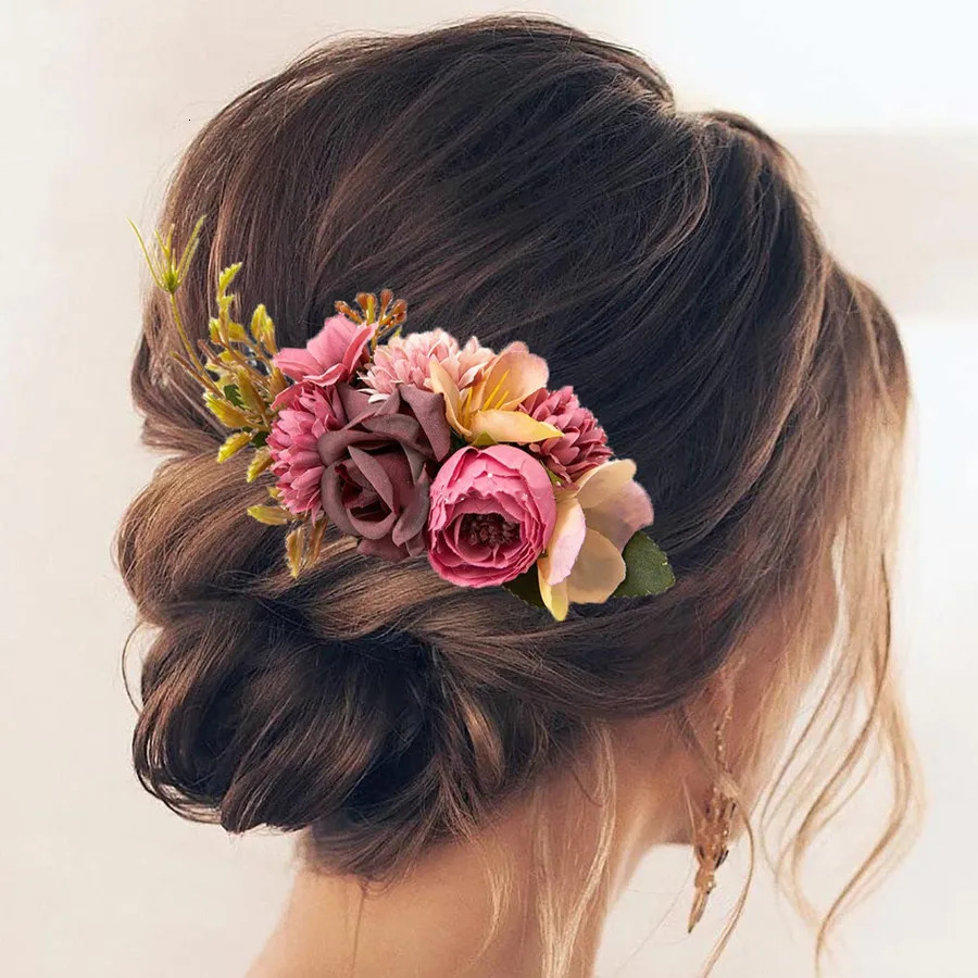 Bohemia Brides Wedding Flower Hair Comb Hairpin Bridesmaid Headdress Hair Combs Hair Accessories for Women Girls Floral Hairpins 250610