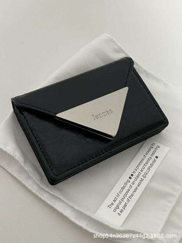 Korean Niche Fennec Patent Leather Classic Triangle Portable Card Coin Purse Multicolor Wallet ID Holder Trendy