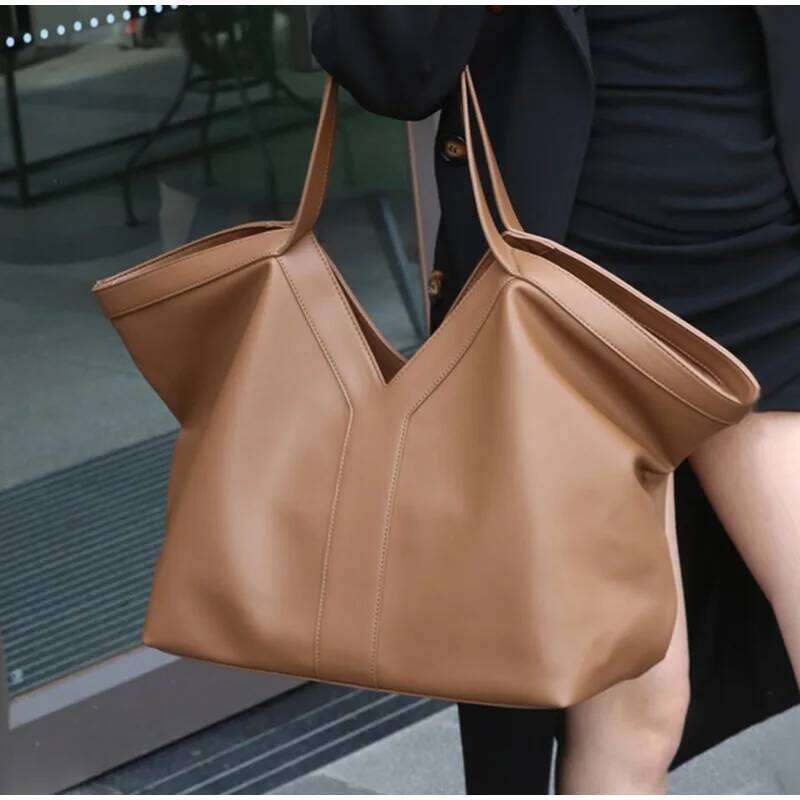 Soft Y Letter Women Shoulder New Genuine Leather Fashion Large Capacity Tote High-End Casual Commuting Brand Bag