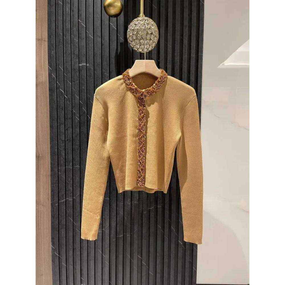Autumn New Women Short Style Slim Fit Sequined Beading Knitted Jacket Sweater Cardigan Fashion Knitwear O Neck Long Sleeve Tops