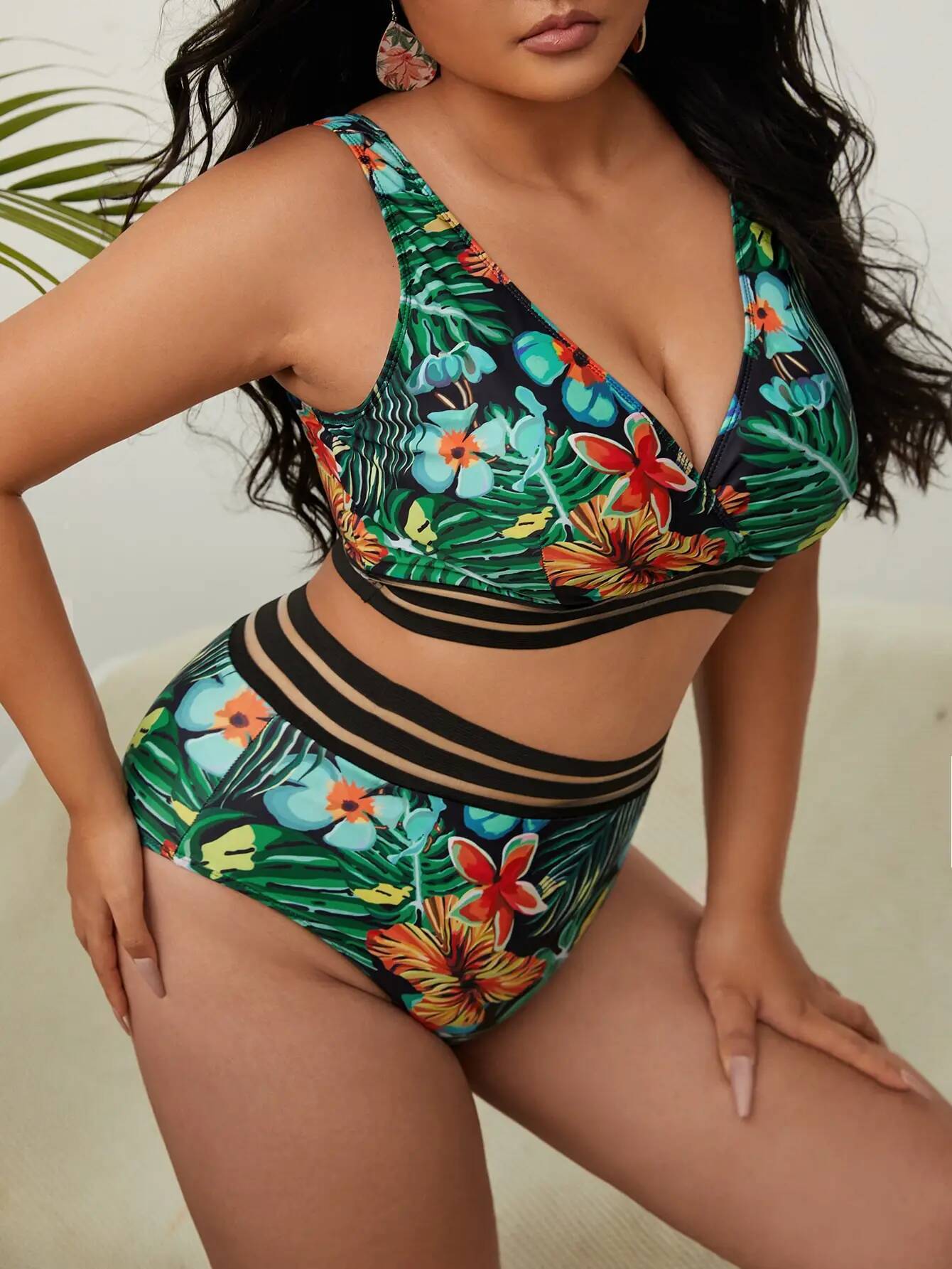 2025 Floral Bikini Large Swimsuit Women Plus Size Swimwear Female High Waist Bathers Bathing Swimming Swim Suit Beachwear