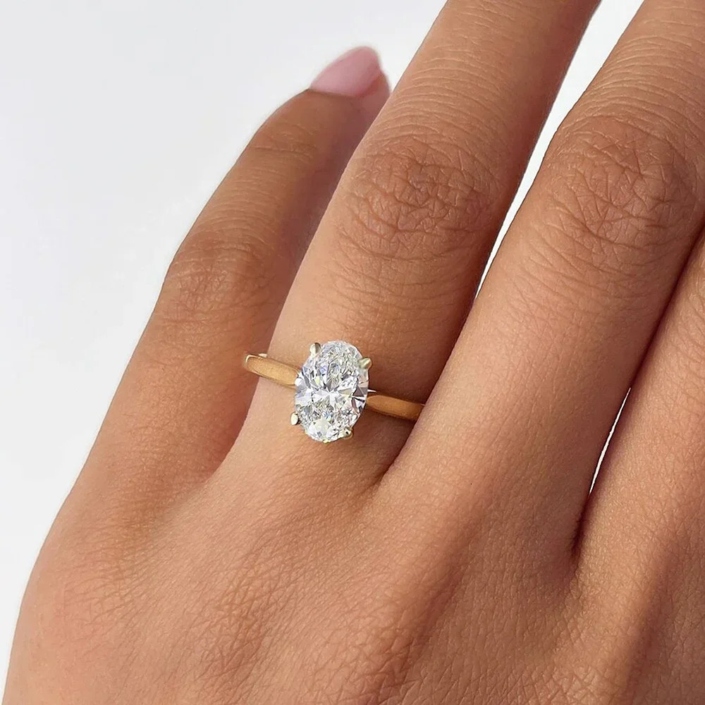 GRA Certified 1/2/3 Oval Cut Solitaire Diamond Ring 925 Sterling Silver Engagement Wedding Rings for Women 250610