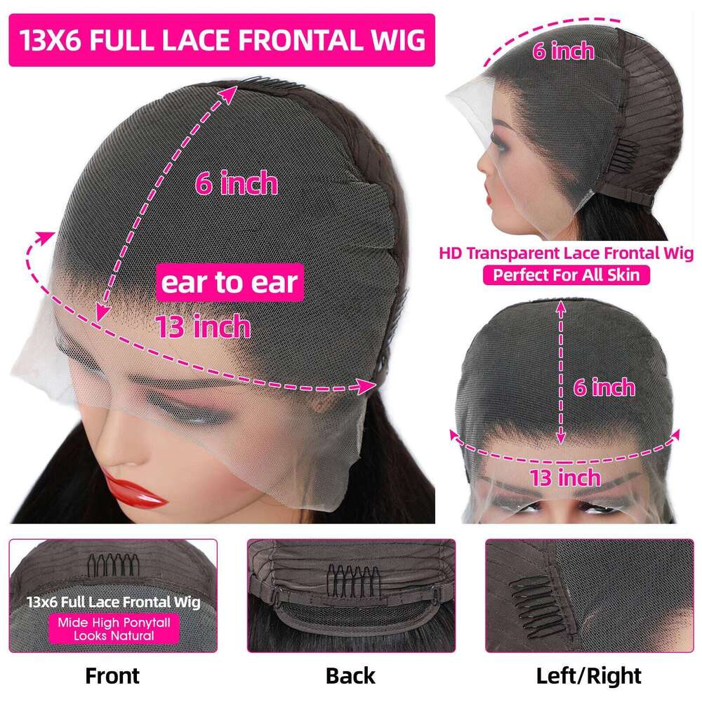 13X4 Straight Front Wigs 180% Density 13x6 HD Lace Wig Pre Plucked with baby hair 12A Virgin Human Hair