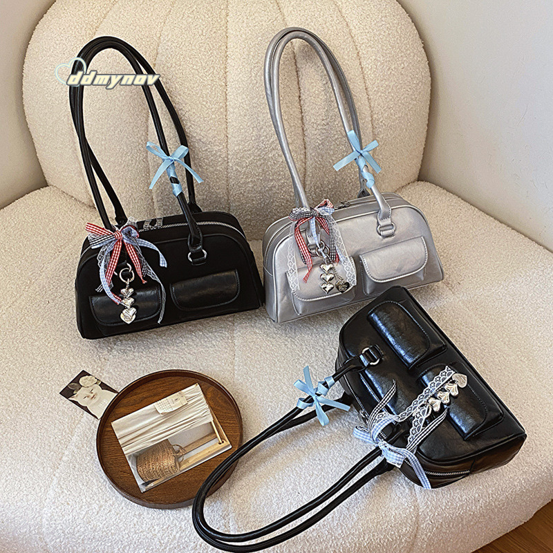 Yunzhen Same Style Bowling Ball Underarm 2025 New Y2K Trendy Girl Motorcycle Ins Niche Shoulder Bag ddmynov