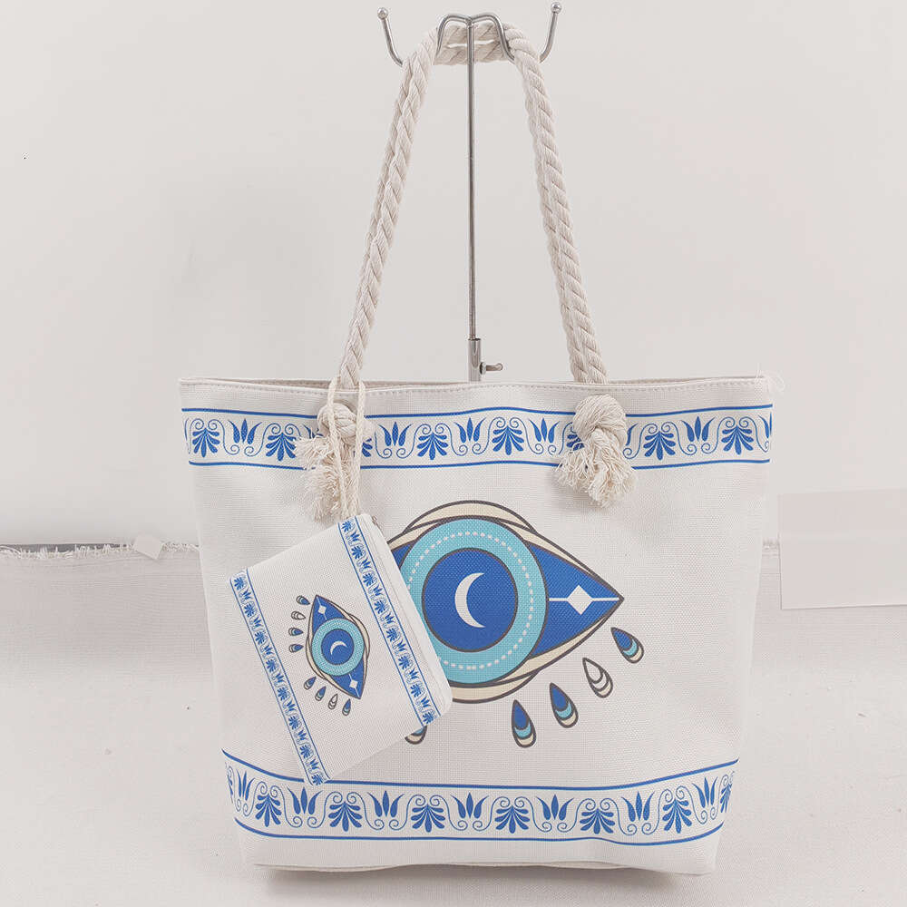2024 New Hot-Selling Demon Eye Canvas Handbag Shoulder Travel Large Capacity Beach Bag