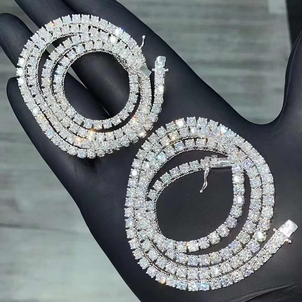 OACOCA Diamond Tennis Chain Hip Hop Moissanite Necklace Bracelet 925 Silver Cuba Chain VVS Jewelry Men Ice Out Necklace