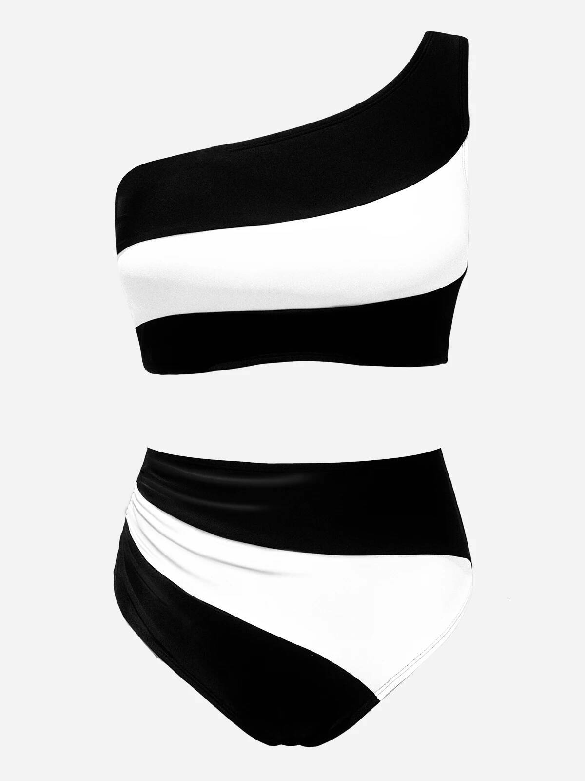 Cupshe Colorblock One Shoulder High Waisted Bikini Sets Swimsuit For Women Sexy Tank Top Two Pieces Swimwear Bathing Suit