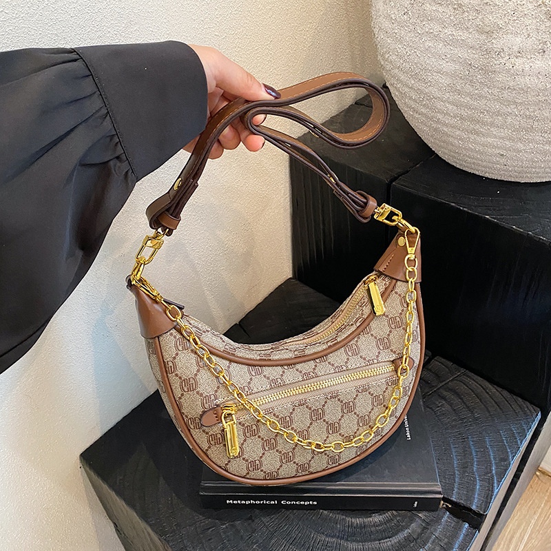 Free Shipping 2025 Designer Women's Luxury Fashion Simple Printed Bag Dumpling Bag Handbag Chain Shoulder Cross Bag black brown
