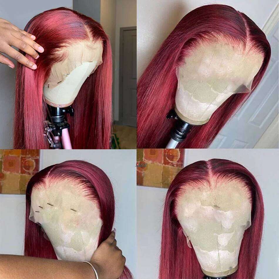 99J Bury Straight Frontal Wig Pre Plucked Red 13X4 Lace Front Brazilian Colored Human Hair Wigs 180%