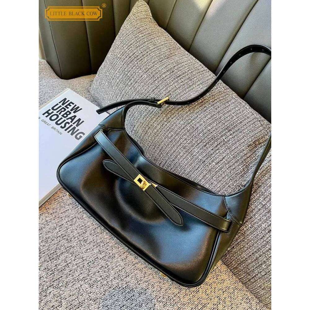 Women New Fashion Single Shoulder Designer Solid Color Elegant Cow Split Leather Office Ladies Work Handbag Hasp Underarm Bag 2025/06/10