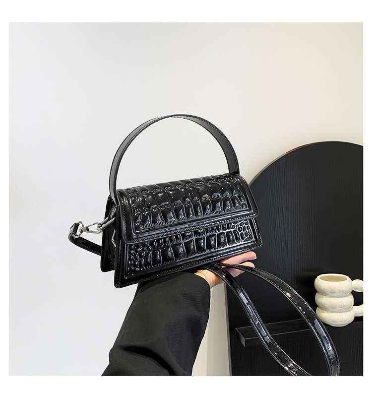 Stone Pattern Women's Crossbody Patent Leather Glossy 2024 New Fashionable Solid Color Small Square Bag for Women GUHUISHU