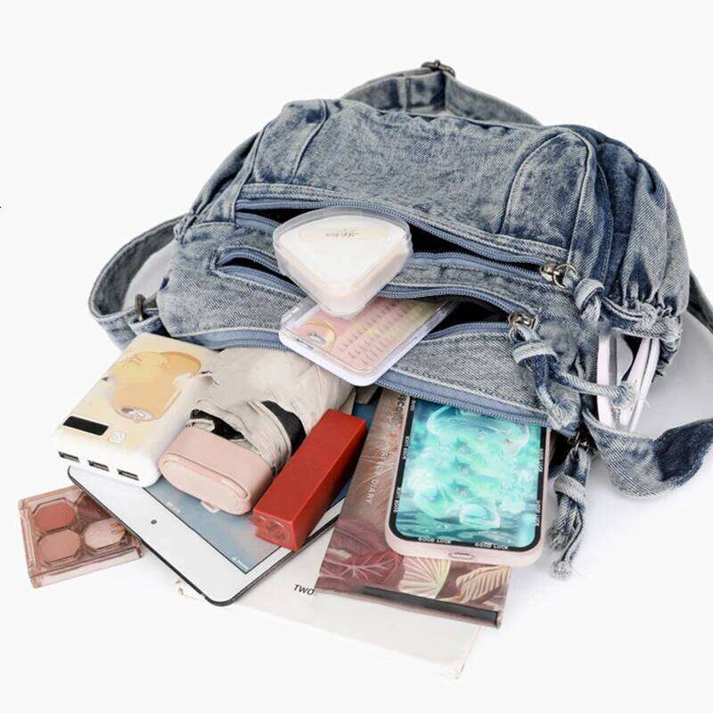 Women Retro Travel Sling Shoulder Casual Washed Denim Commuting Crossbody Bag Female Shopping Tote Handbags Large Day Pack