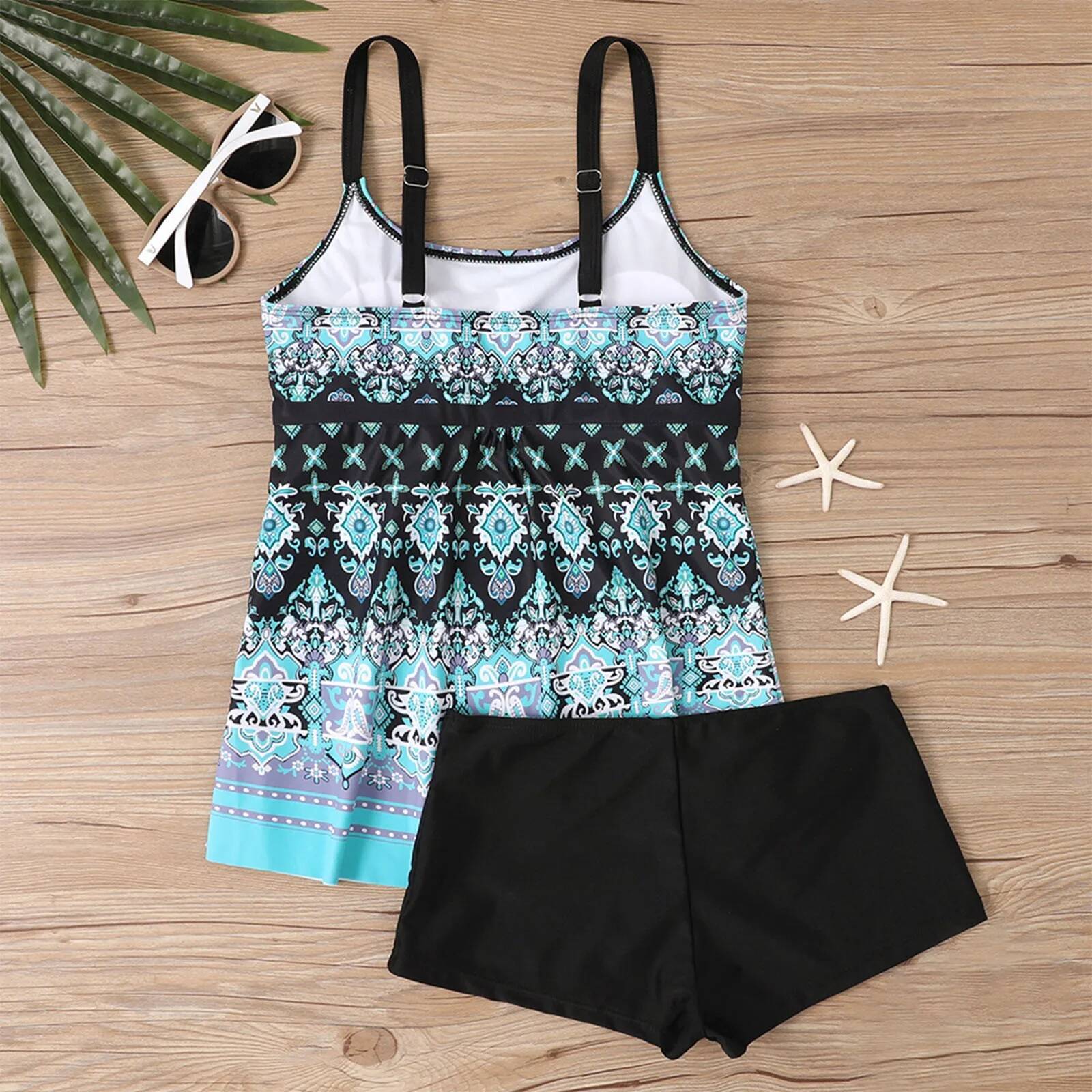 Women's Sexy Slim Fit Sling Split Bikini Plus Size (Two Piece) Strape Tankini Set Printed Beach Swimsuit Women