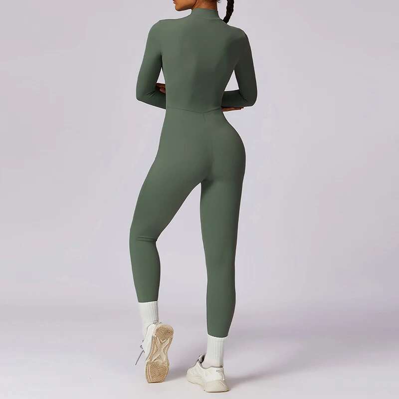 Zipper Long Sleeve Gym Sportswear Yoga Boilersuit Women Sports Jumpsuit Fiess Rompers Stretch Workout Bodysuits