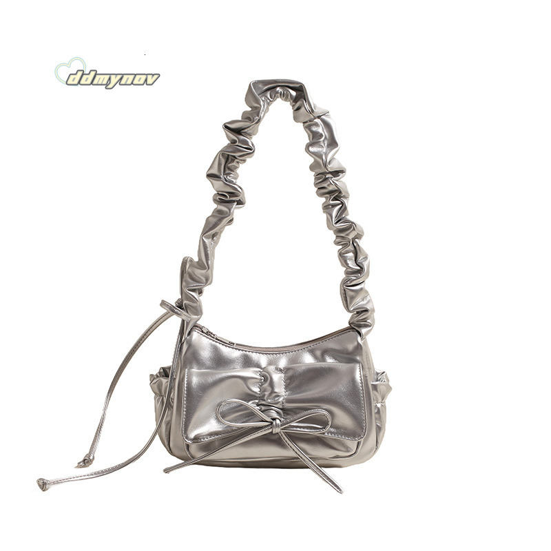 Trendy Sweet Bowknot Pleated Handbag Underarm for Women 2025 Summer New Fashion Single Shoulder Tote Bag ddmynov