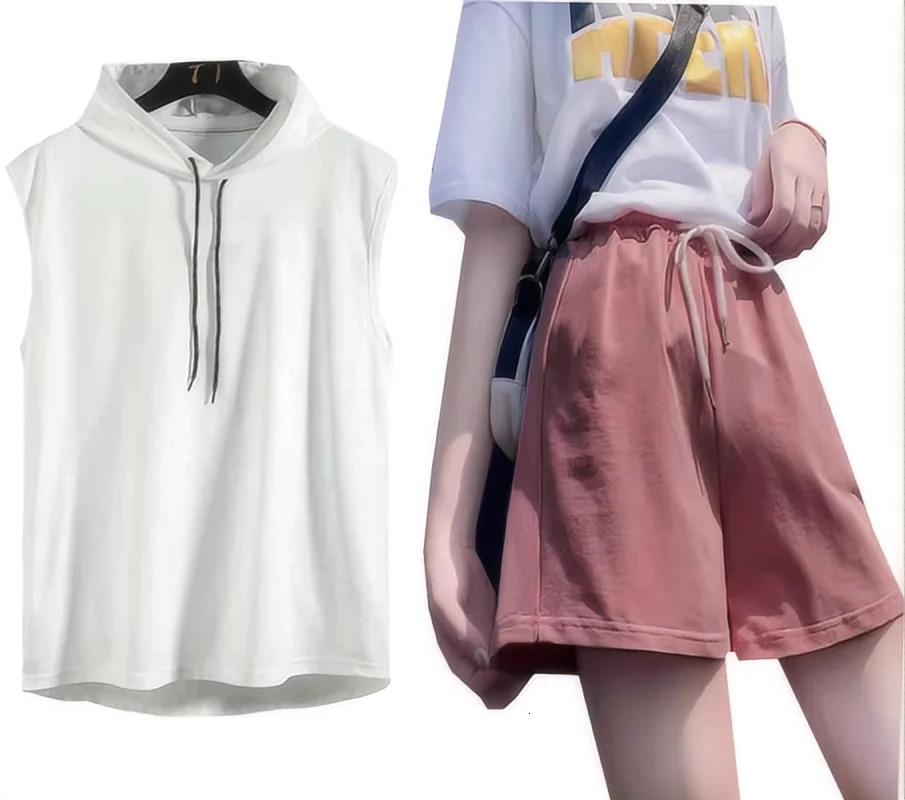 Womens sportswear set hooded sleeveless T-shirt shorts sports vest 2-piece set summer gym training hooded sweatshirt 250609