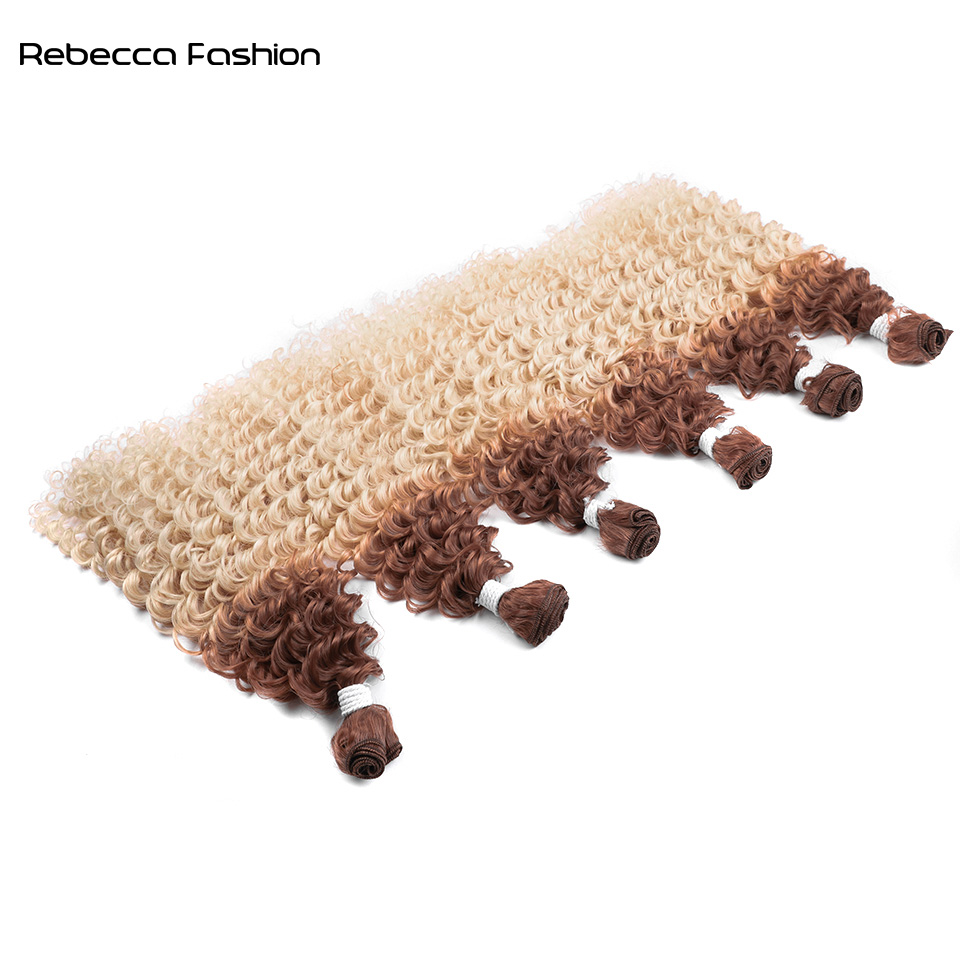 Rebecca Fashion Curly Wave Extensions 18 20 22 Inches Ombre Blonde Orange Fake Bundles Super Long Weave Synthetic Hair