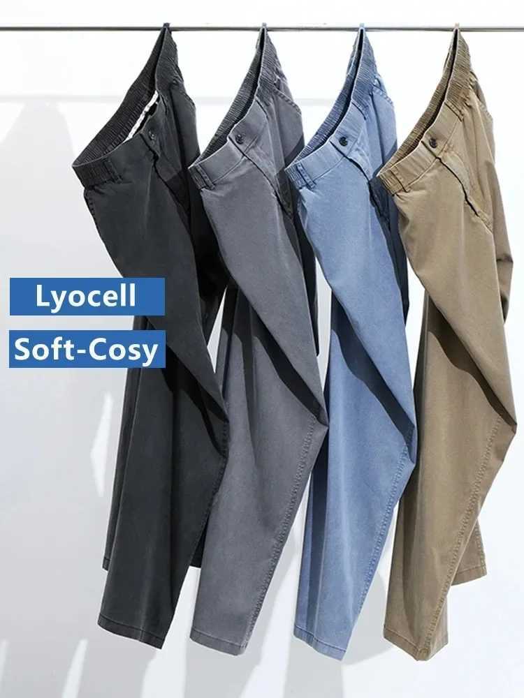 Ultra Thin Baggy Jeans Mens Summer New in Lyocell Soft Breathable Straight Trousers Elastic Waist Casual Blue Gray Wide Pants M250610