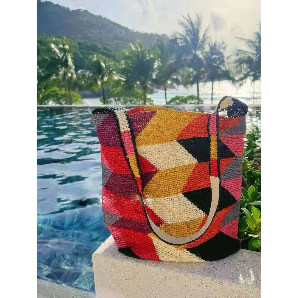 Color Raffia Straw Lady Shoulder Designer Handbags Large Bag Handmade Summer Beach Purses High-Quality Wholesale