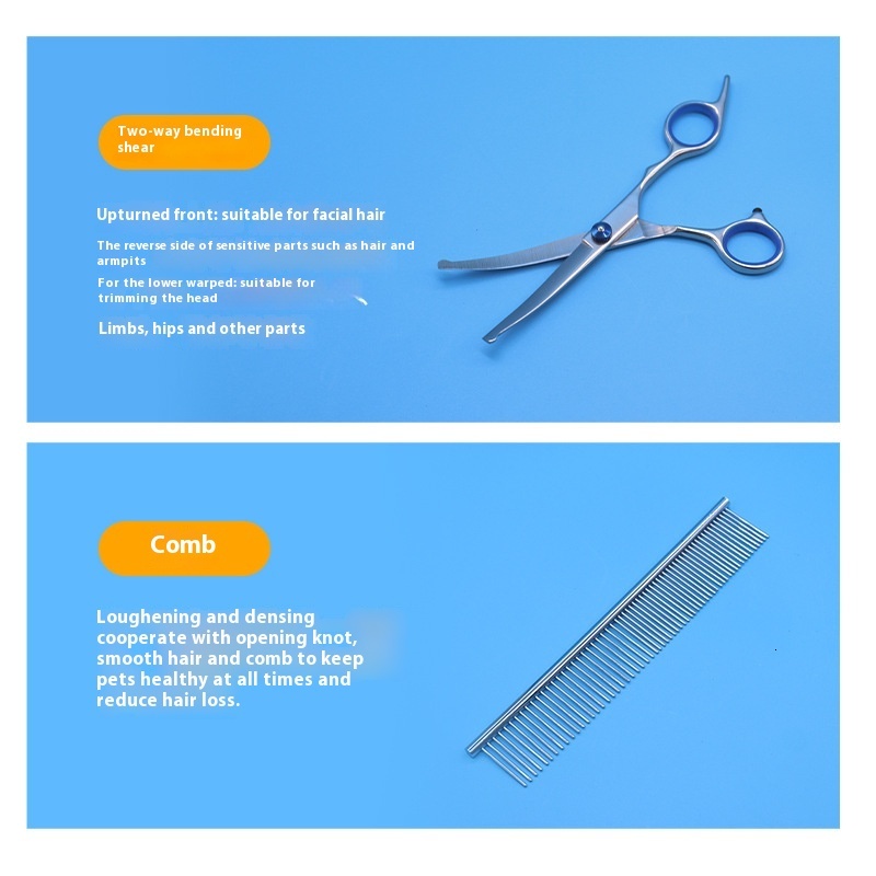 Pet Grooming Tool Kit Set Dog Straight Curved Thinning Scissors Cat Floating Hair Removal Stainless Steel Rake Comb