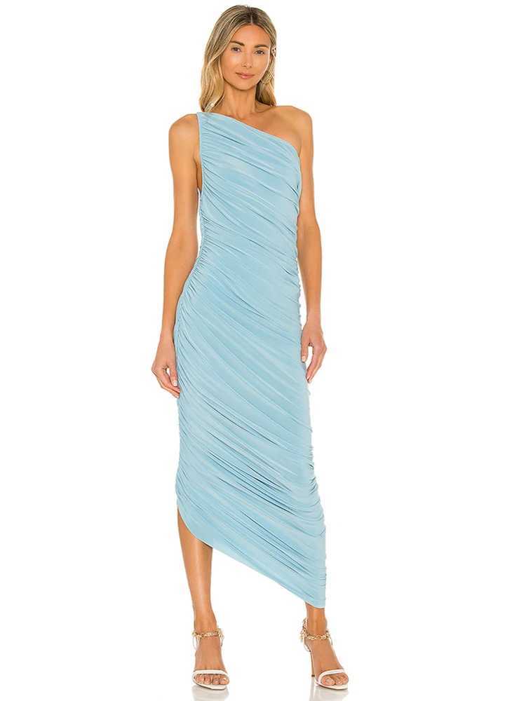 Womens One Shoulder Pleated Dress Slim Maxi Sleeveless Asymmetric Dress Cocktail Formal Party Long Dresses XJ250610