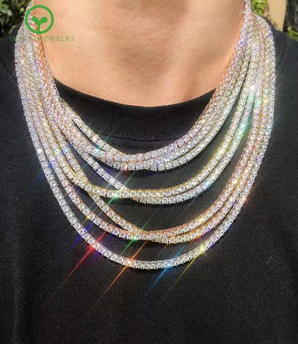 Fine Jewelry Pass Diamond Test 10k 14k Gold 3mm 4mm 5mm Wide Moissanite Diamond Tennis Necklace Bracelet Chain for Man